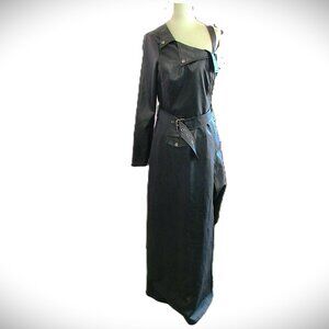 UNIQUE & UNUSUAL DESIGN Full-Length Faux Leather Type Black Dress